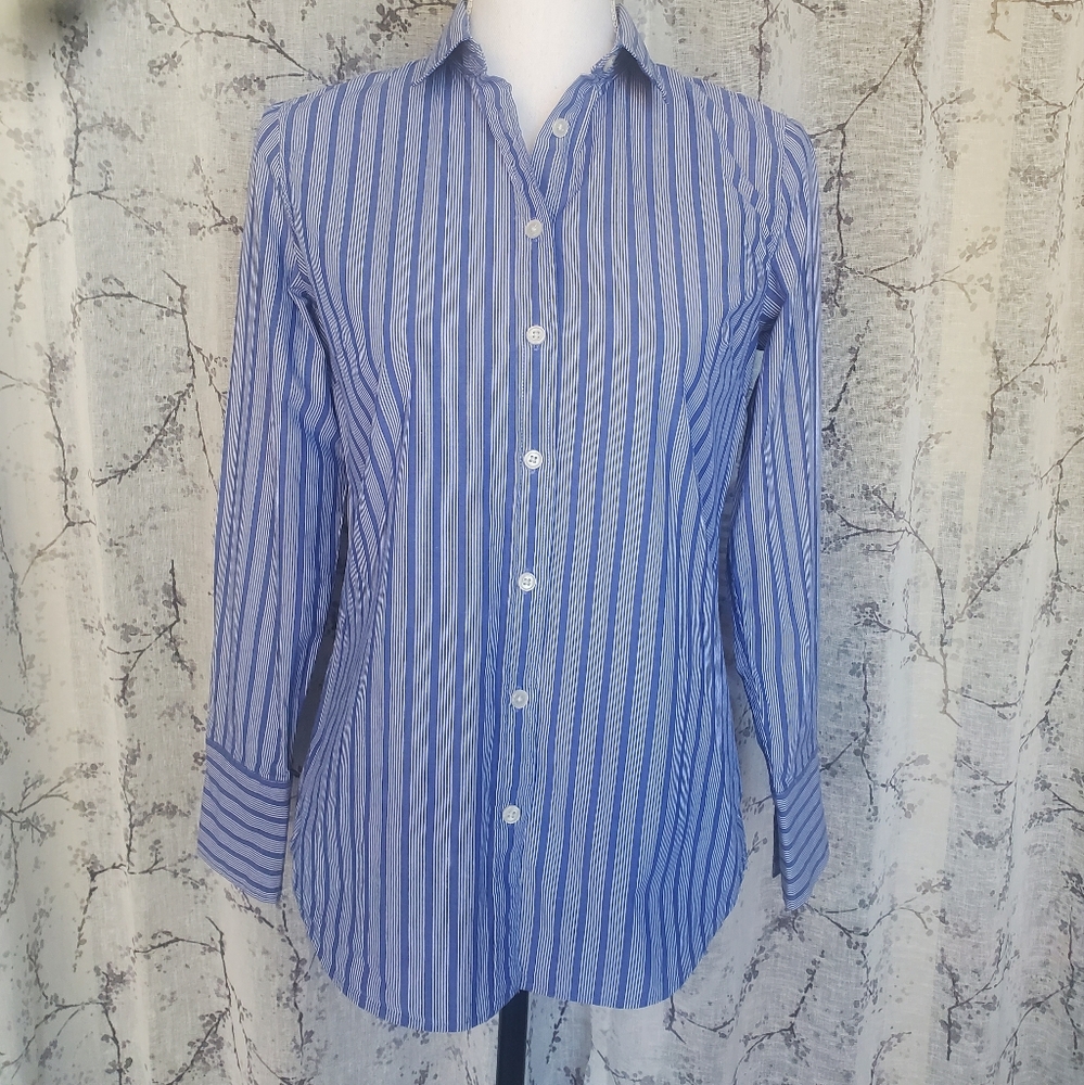 Banana Republic Long Sleeve Striped Button Down Shirt, Blue and White